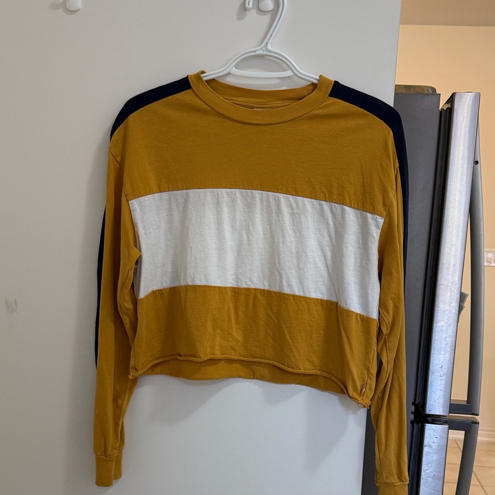 TNA Mustard and White Crop Top